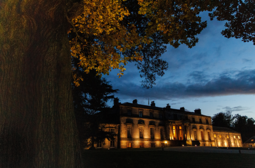 Broomhall House, lit as it hosts a VIP reception and dinner ahead of COP26